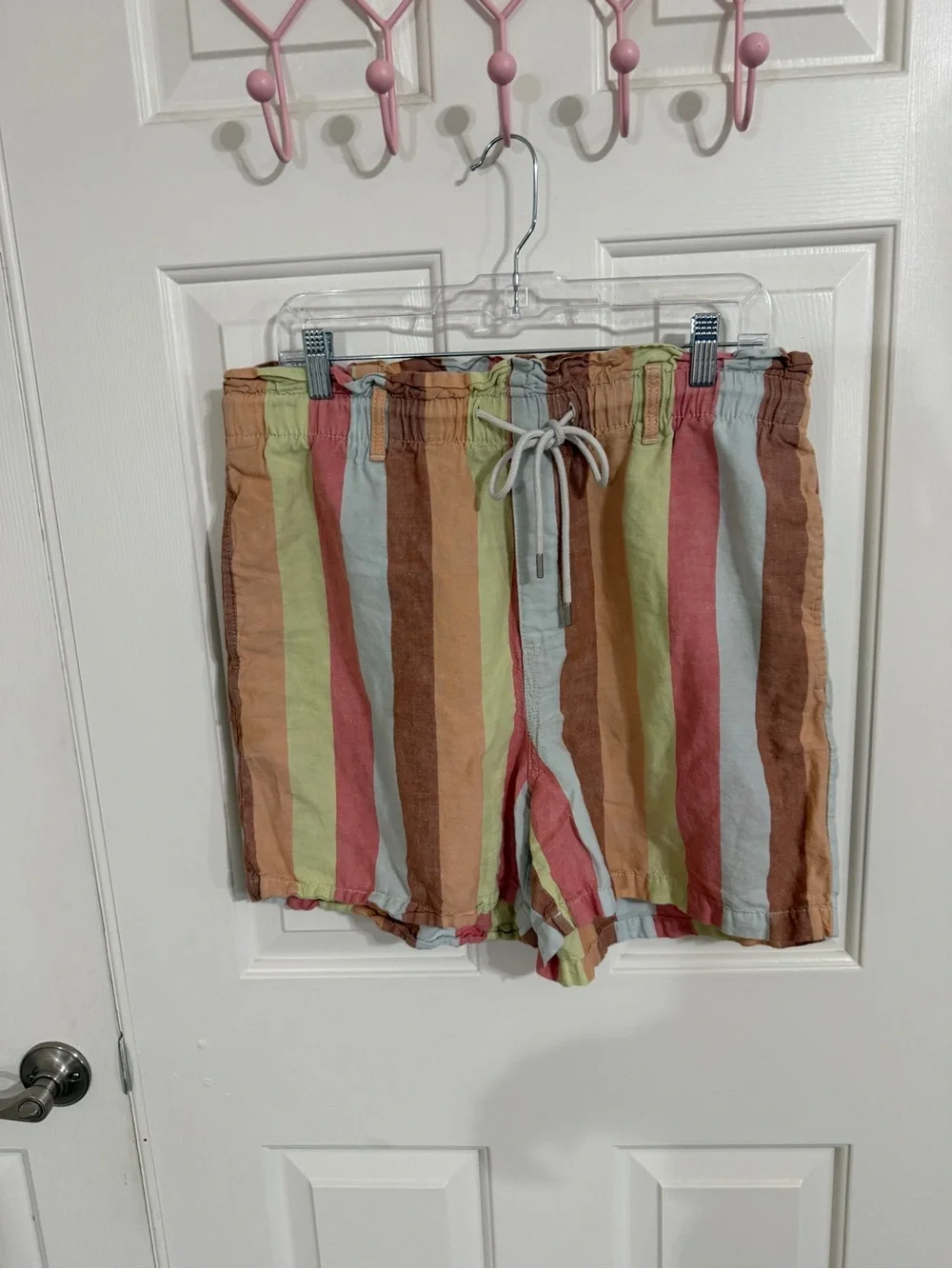 GAP Striped Drawstring Shorts in Pink, Green, Brown & Blue